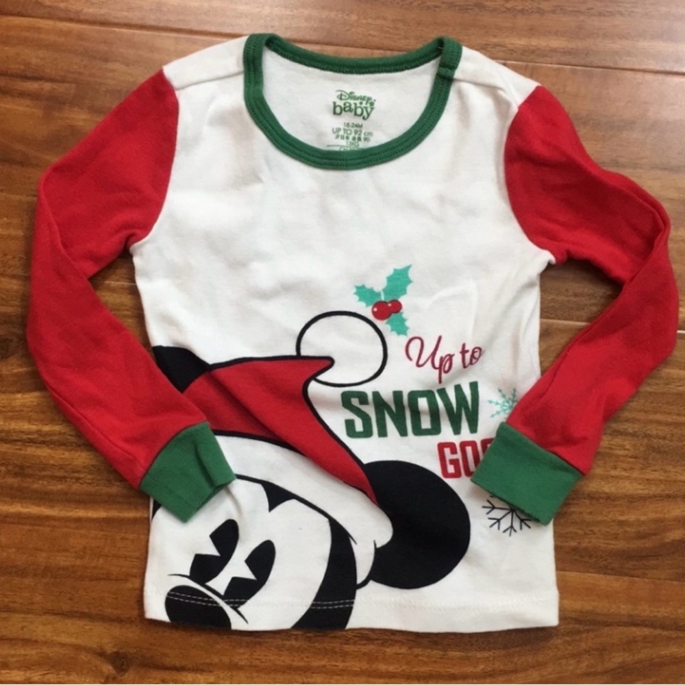 3/$25 Disney Little Boy Mickey Mouse Christmas Santa Long Sleeve PJ Top 18-24M - Picture 3 of 10